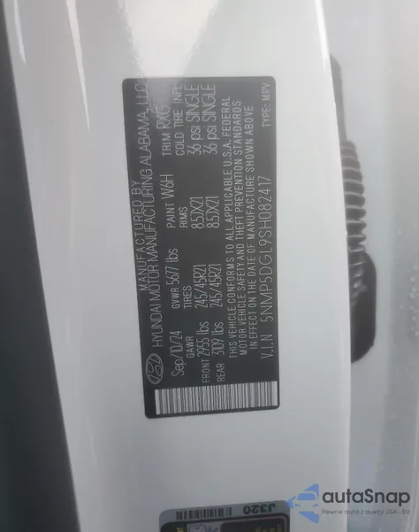 2025 Hyundai Santa Fe Calligraphy z USA, uszkodzony, nr VIN 5NMP5DGL9SH082417